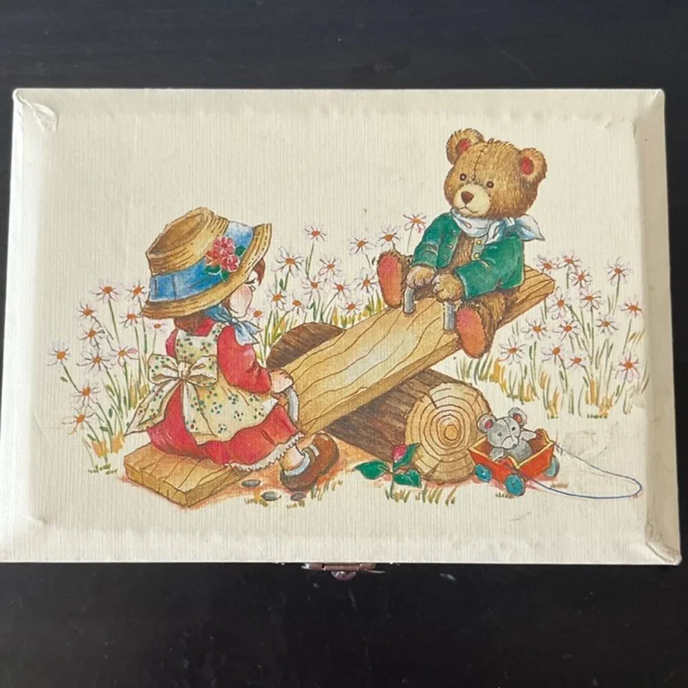 Vintage Teddy Bear Musical Jewelry Box // Spinning Bear // Mele Co.